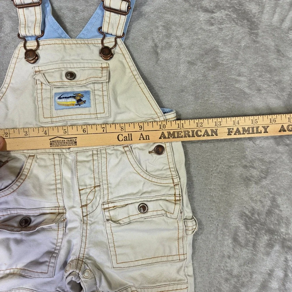 Vintage Gymboree Tan Canvas Cargo Overalls Train Patch 6-12 Months Retro